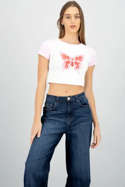 Playera crop estampado mariposa