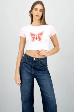 Playera crop estampado mariposa
