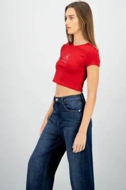 Playera crop estampado osito