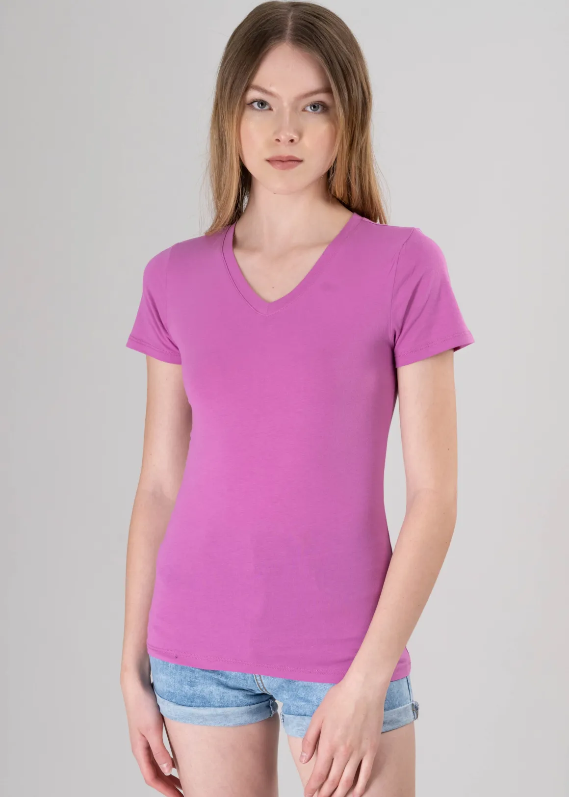 Playera manga corta escote v liso