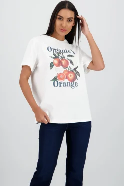 Playera manga corta oversize estampado naranjas