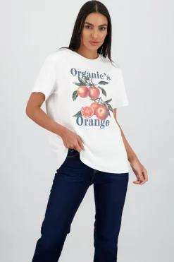 Playera manga corta oversize estampado naranjas