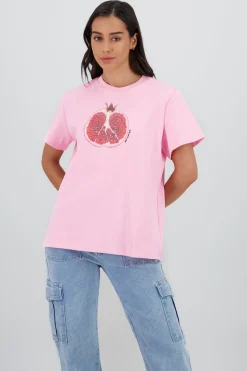 Playera oversize manga corta estampado granada