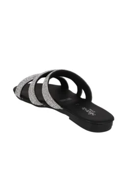 Sandalia plana triple tira brillos