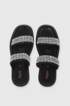 Sandalia Suela Ancha Dos Tiras Brillos Grandes