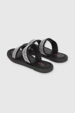 Sandalia Suela Ancha Dos Tiras Brillos Grandes