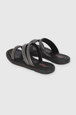 Sandalia Suela Ancha Tira Gruesas Brillos