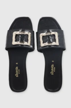 Sandalia tira ancha aplicación hebilla cuadrada