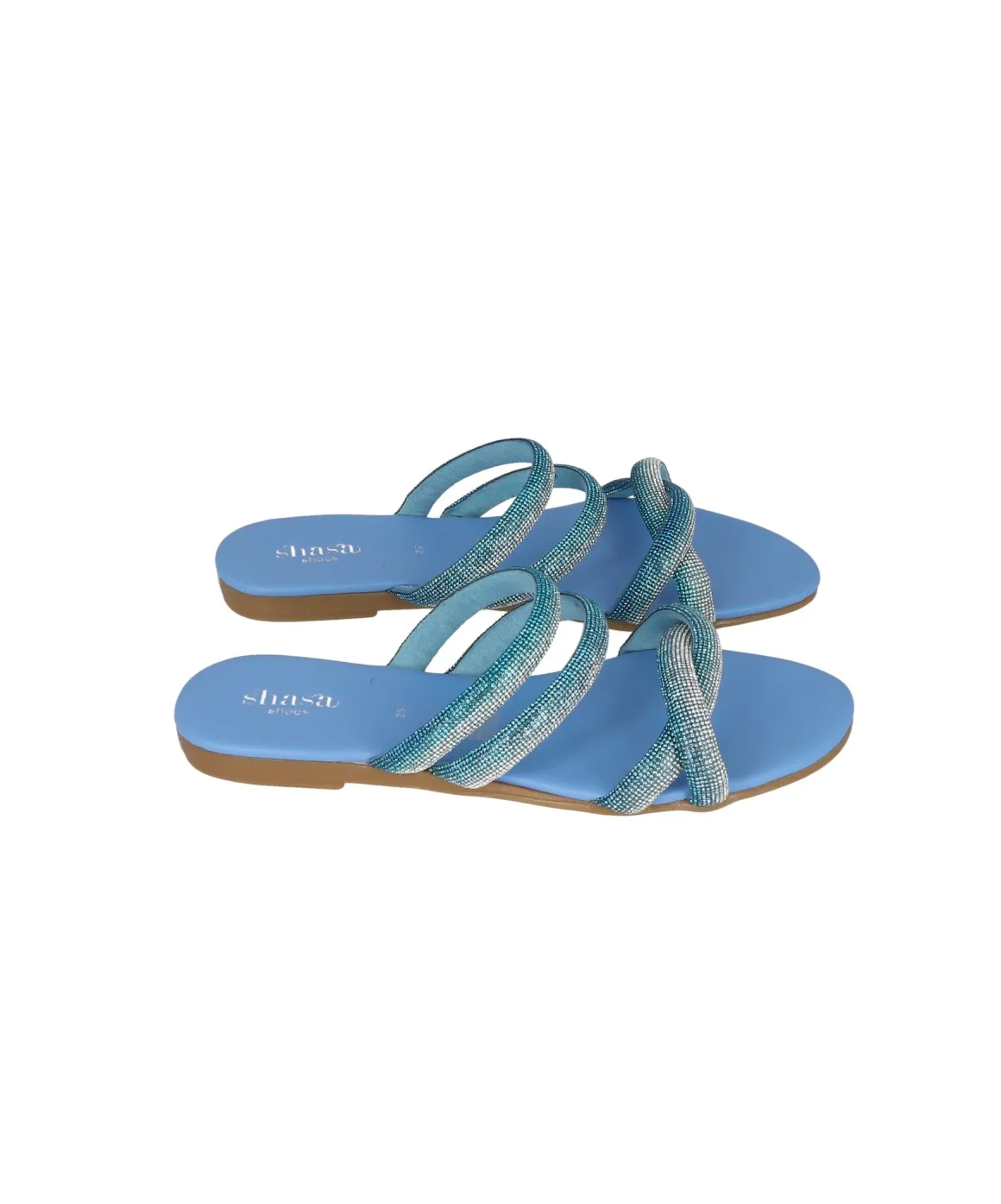 Sandalia tira trenzada brillos