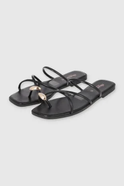 Sandalia Tiras Aplicación Metal Dedo