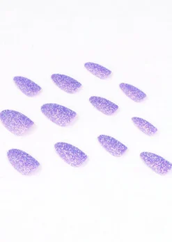 Set 12 uñas almendradas brillo