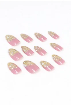 Set 12 uñas almendradas glitter