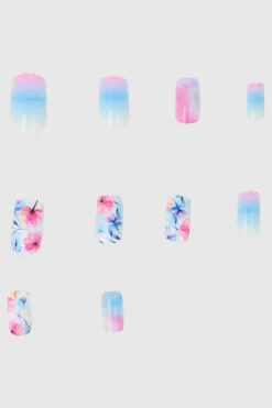 Set 12 uñas cuadradas flores