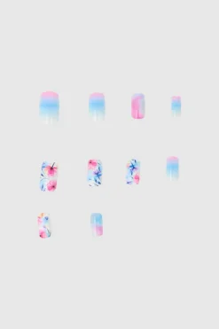 Set 12 uñas cuadradas flores