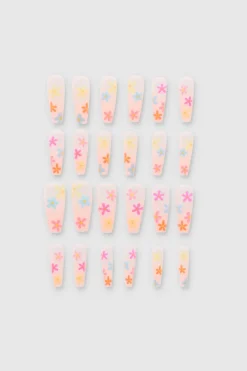 Set 24 Uñas Flores Retro