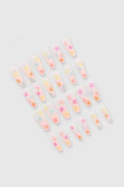 Set 24 Uñas Flores Retro