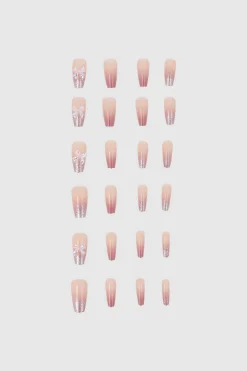 Set 24 uñas french metalico aplicacion moño