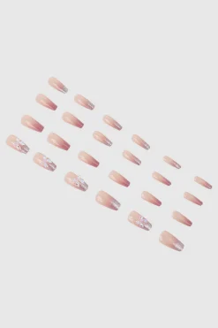 Set 24 uñas french metalico aplicacion moño