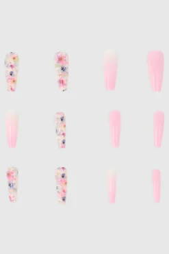 Set 12 uñas largas flores