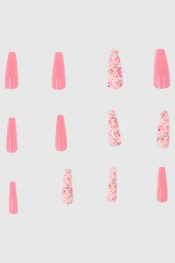 Set 12 uñas largas flores