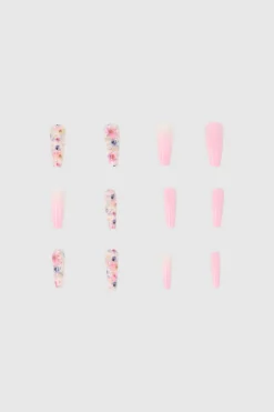 Set 12 uñas largas flores