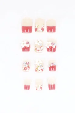 Set 12 uñas postizas flores brillo