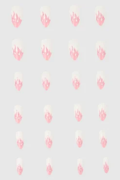 Set 24 uñas postizas fuego brillos