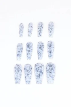 Set 12 Uñas Postizas Largas Manchas