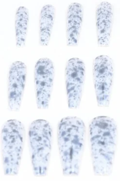 Set 12 Uñas Postizas Largas Manchas