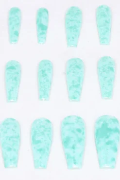 Set 12 Uñas Postizas Largas Manchas