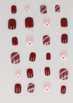 Set 24 uñas postizas navideñas reno