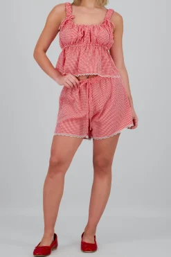 Short cuadros detalle encaje