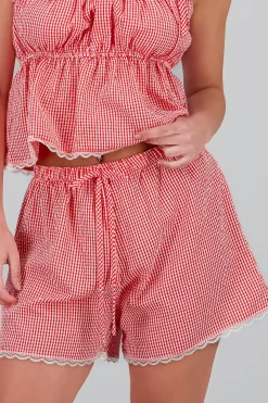 Short cuadros detalle encaje