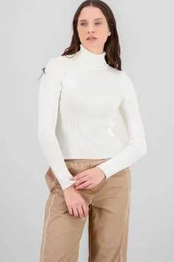 Sueter acanalado de cuello alto liso