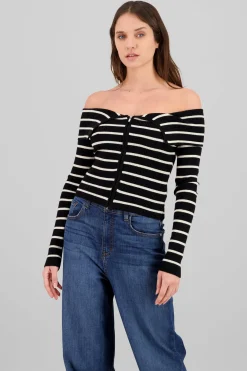 Sueter delgado rayas con cierre sin hombros