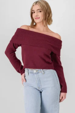 Sueter off shoulder tejido liso