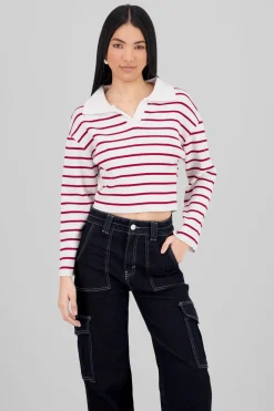 Sueter tejido cuello polo rayas