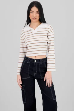 Sueter tejido cuello polo rayas