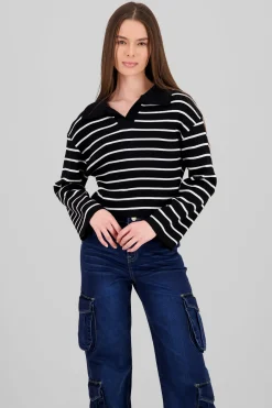 Sueter tejido cuello polo rayas