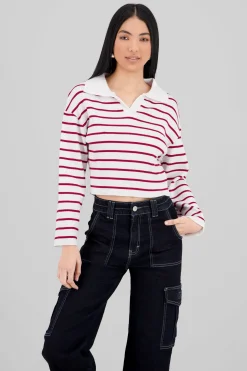 Sueter tejido cuello polo rayas