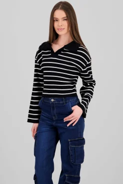 Sueter tejido cuello polo rayas