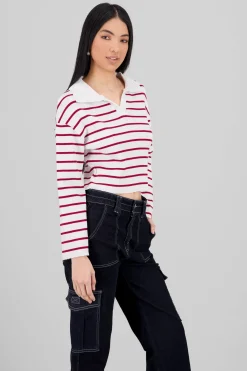 Sueter tejido cuello polo rayas