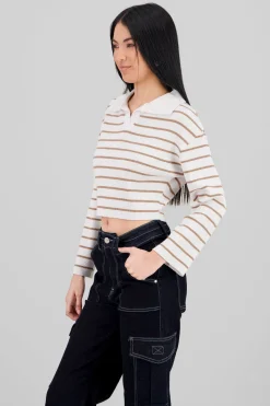 Sueter tejido cuello polo rayas