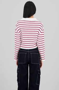 Sueter tejido cuello polo rayas