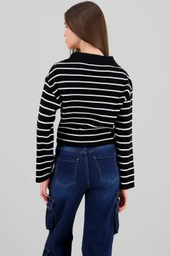 Sueter tejido cuello polo rayas