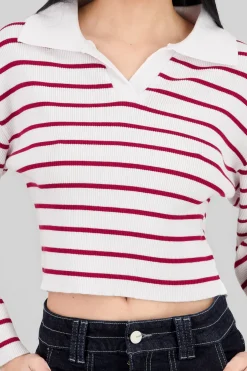 Sueter tejido cuello polo rayas