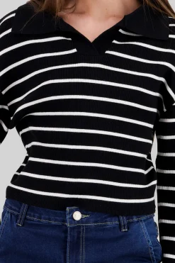 Sueter tejido cuello polo rayas