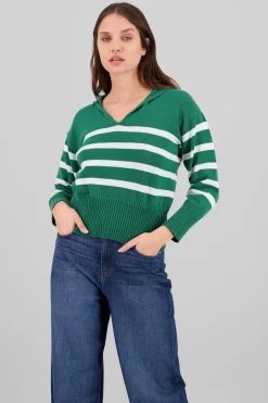 Suéter cuello polo rayas