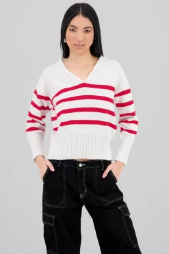 Suéter cuello polo rayas