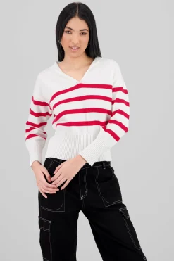 Suéter cuello polo rayas